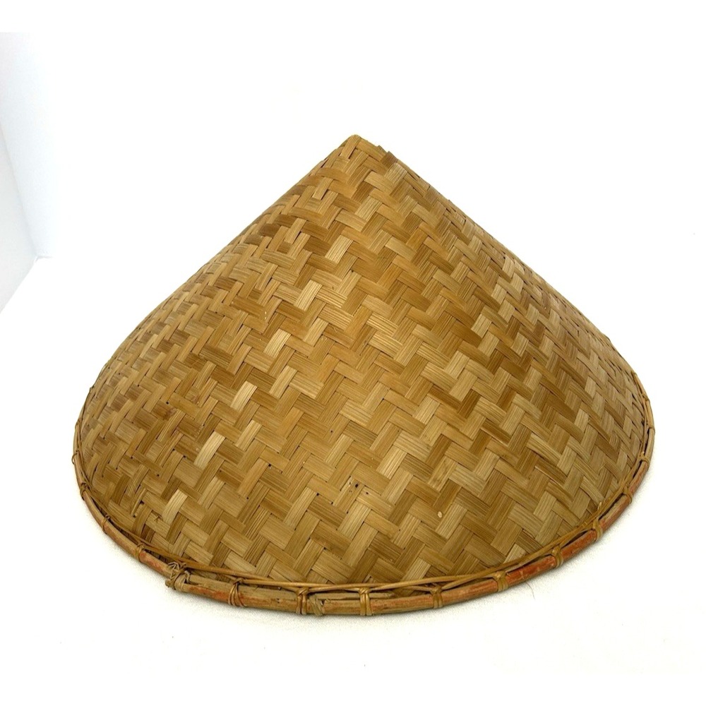 Vintage Hand-Woven Conical Bamboo Hat Coolie Summer Gardening Basket Weave